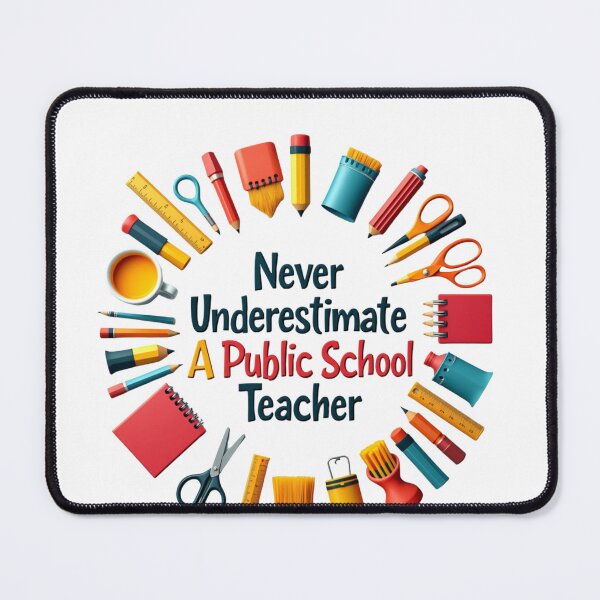 Item preview, "Never Underestimate a Public School Teacher" Inspiring School Supplies Arrangement T-Shirt designed and sold by AI-volution.