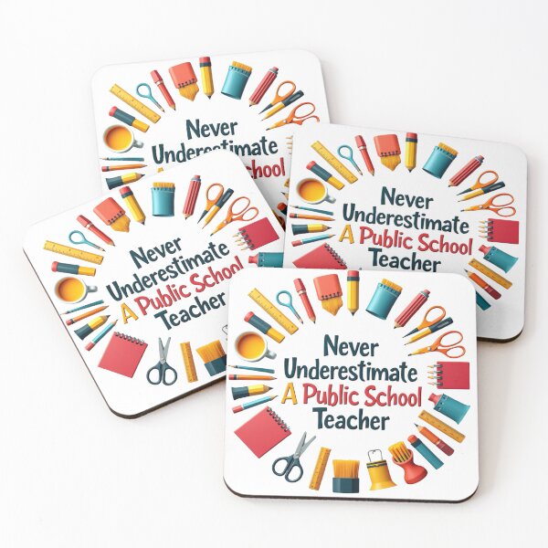 Item preview, "Never Underestimate a Public School Teacher" Inspiring School Supplies Arrangement T-Shirt designed and sold by AI-volution.