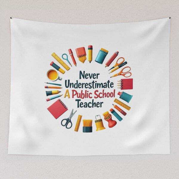 Item preview, "Never Underestimate a Public School Teacher" Inspiring School Supplies Arrangement T-Shirt designed and sold by AI-volution.