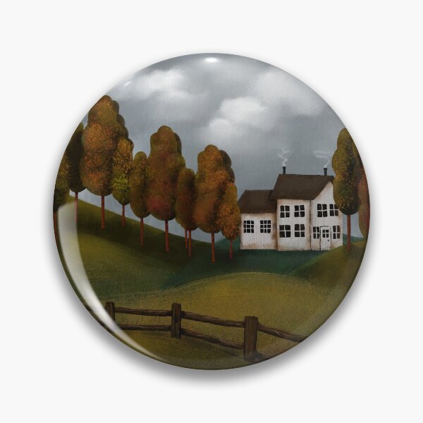 Item preview, Primitive Folk Art Autumn Saltbox House Hills and Trees designed and sold by CheriesArt.