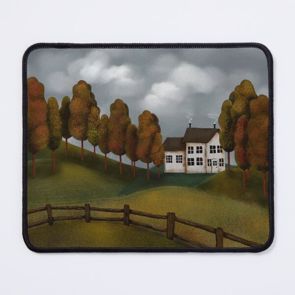 Item preview, Primitive Folk Art Autumn Saltbox House Hills and Trees designed and sold by CheriesArt.