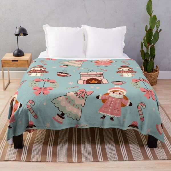 Item preview, Cute retro Christmas pattern (light blue and pink) designed and sold by SnugbugStudios.