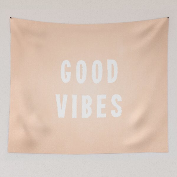Item preview, Peach/Apricot and White Distressed-Effect Good Vibes designed and sold by itsjensworld.