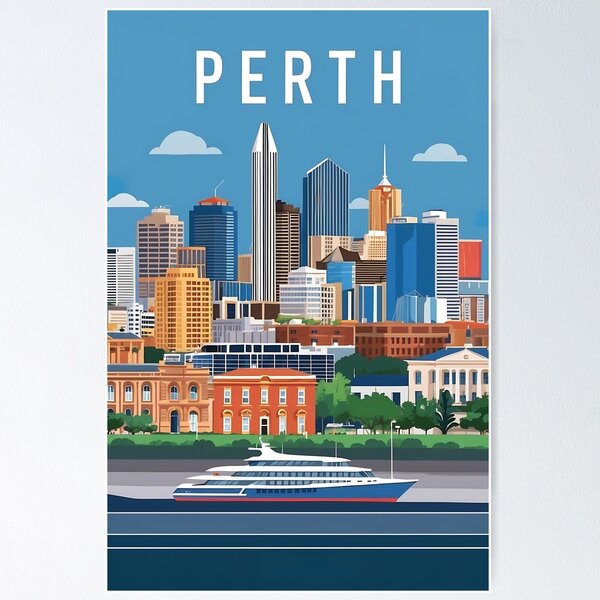 Item preview, Vintage Perth Australia Illustration for Classic City Decor designed and sold by Ceemko's Vintage Corner.