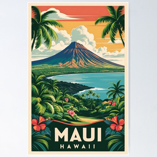 Artikel-Vorschau von Vintage Maui Kunstdruck, der die Schönheit Hawaiis hervorhebt, designt und verkauft von Ceemko's Vintage Corner.