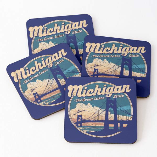 Item preview, Vintage Michigan State Design - The Great Lakes State - Retro Sunset Design with Mackinac Bridge Silhouette designed and sold by ReFreshU Shop Designs.