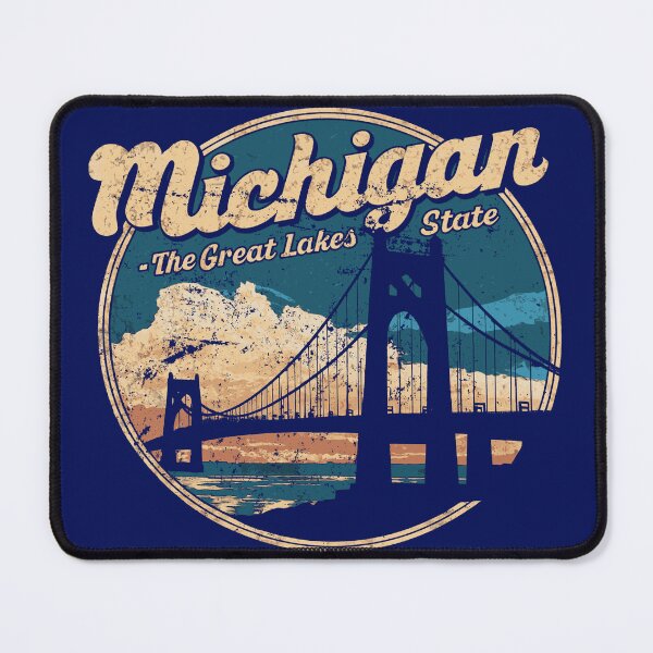 Item preview, Vintage Michigan State Design - The Great Lakes State - Retro Sunset Design with Mackinac Bridge Silhouette designed and sold by ReFreshU Shop Designs.