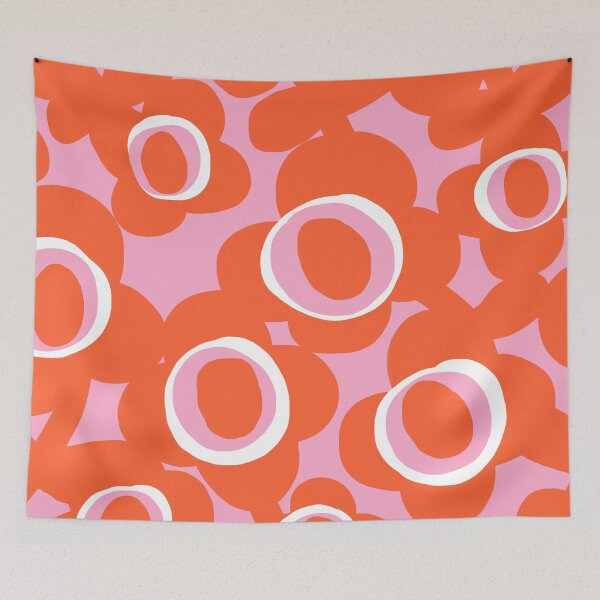 Aperçu de l'œuvre Jardin scandinave abstrait moderne emblématique en rose bubblegum et orange créée et vendue par Deutschic.