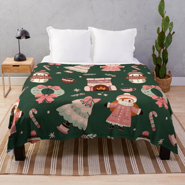 Item preview, Cute retro Christmas mug (forest green and pink) designed and sold by SnugbugStudios.