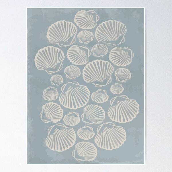 Item preview, Oysters Beige And Sky Blue Painting, Coastal Boho Minimalist Poster, Aesthetic Art, Baby Blue Wall Art designed and sold by NektArtPrints.