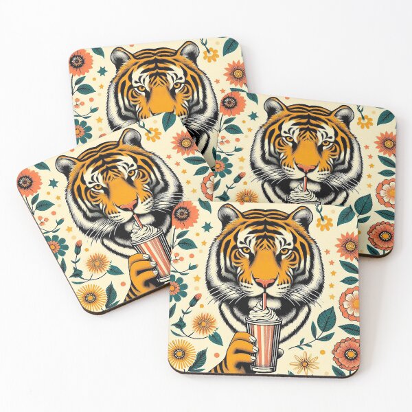 Item preview, Tiger having a milkshake designed and sold by Silbays.