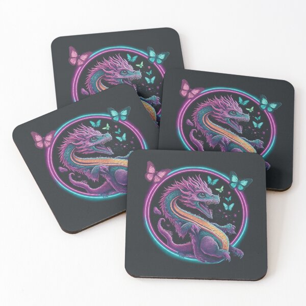 Item preview, Neon Cute Baby Dragon Playing with Butterflies designed and sold by xelalex5.