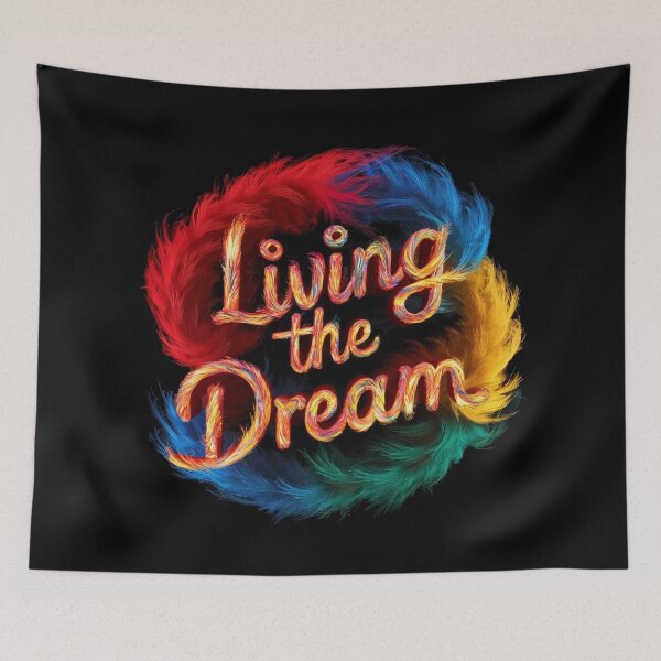 Item preview, Living The Dream - Colorful Feather Design - Black designed and sold by JLEmporium.