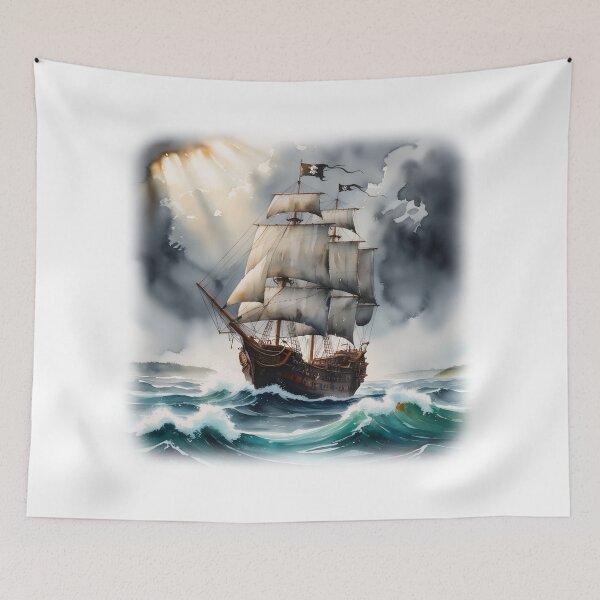 Item preview, Pirate Ship in Rough Seas in Watercolor designed and sold by Canvations.