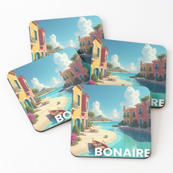Item preview, Bonaire Colorful Buildings with Mountain Landscape Travel Keepsake designed and sold by ArtfullyRooted.