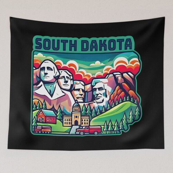Item preview, South Dakota State Map USA Skyline and Landmarks Illustration- travel souvenir art designed and sold by Unitepeople.