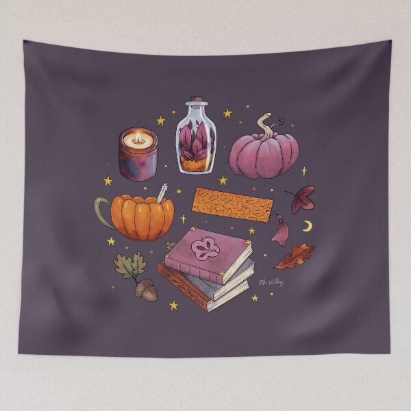 Item preview, Autumn Essentials bookish illustrations - purple designed and sold by Ellen Wilberg.