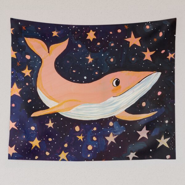 Item preview, Space Whale Floating Through Stars Magical Aurora Borealis Over Mystical Mountains | Fantasy Landscape Art Art by Jemma Jamie Skidmore designed and sold by Jemma Jamie Skidmore.
