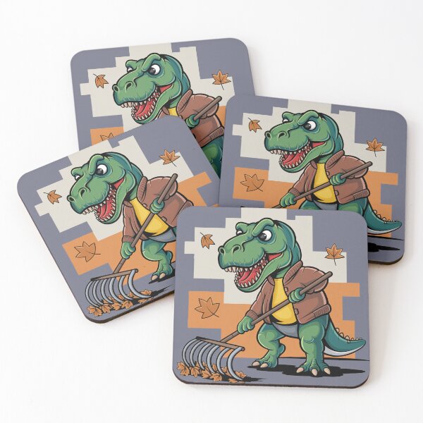 Item preview, Funny T-rex Dinosaur Raking Fall Leaves designed and sold by Nature's Fancy.