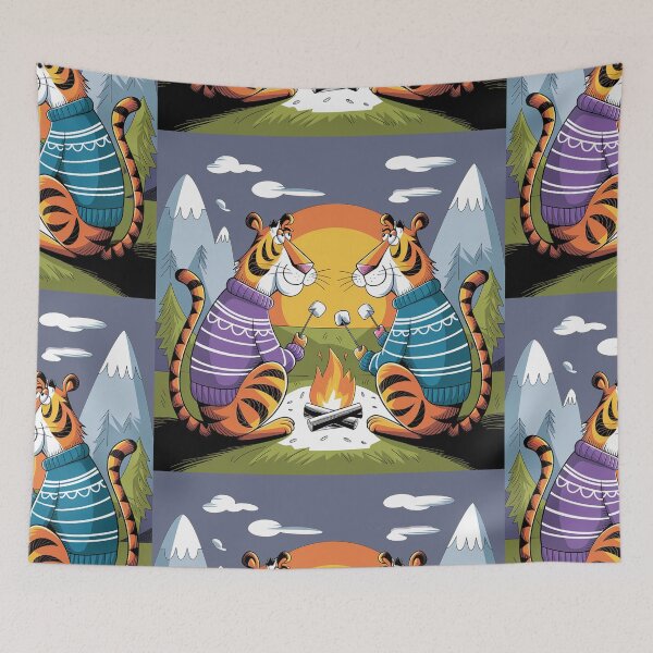Item preview, Funny Tigers Roasting Marshmallows Cartoon designed and sold by Nature's Fancy.
