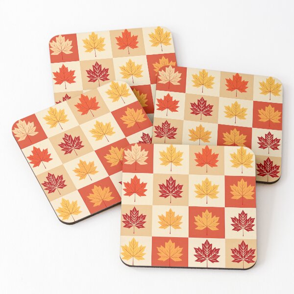 Item preview, A checkerboard pattern Desing with maple leaves in rich autumnal colors like red orange, and yellow.  designed and sold by HEMRO.