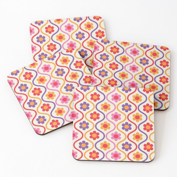 Item preview, Orange, Red, Pink and Purple Flowers on Vintage Ogee  Waves  designed and sold by Yasminepatterns .