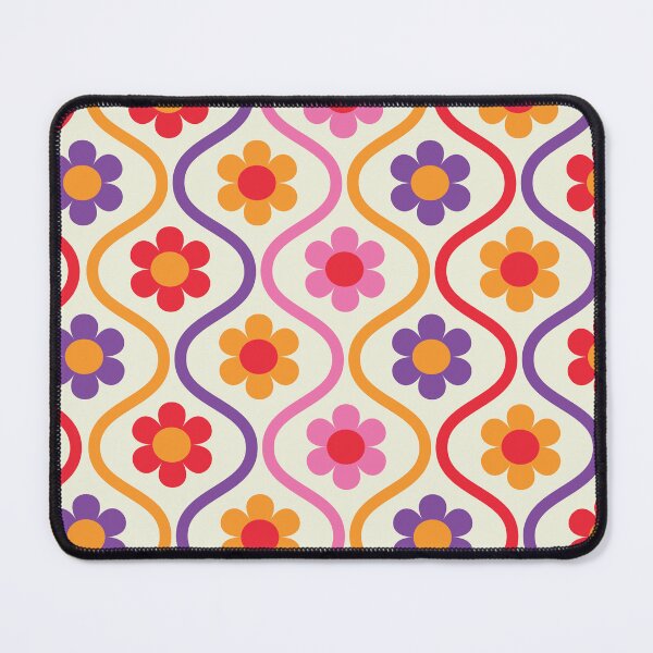 Item preview, Orange, Red, Pink and Purple Flowers on Vintage Ogee  Waves  designed and sold by Yasminepatterns .