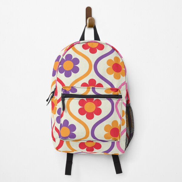 Item preview, Orange, Red, Pink and Purple Flowers on Vintage Ogee Waves designed and sold by Yasminepatterns .