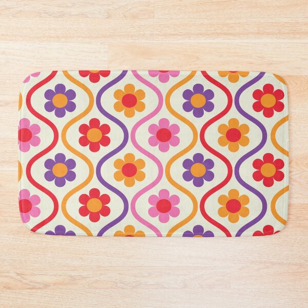 Item preview, Orange, Red, Pink and Purple Flowers on Vintage Ogee  Waves  designed and sold by Yasminepatterns .