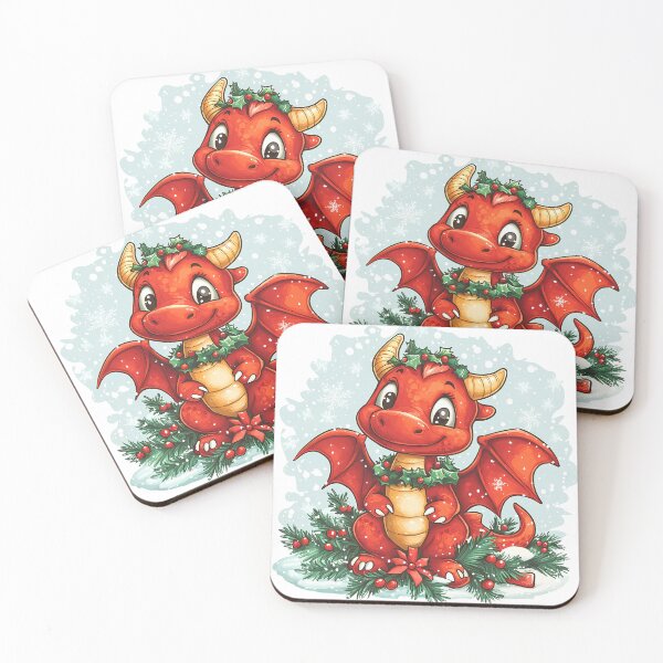 Item preview, Red Christmas Holly Dragon designed and sold by LarkspurAndTea.