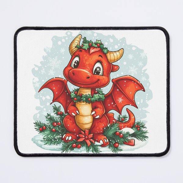 Item preview, Red Christmas Holly Dragon designed and sold by LarkspurAndTea.