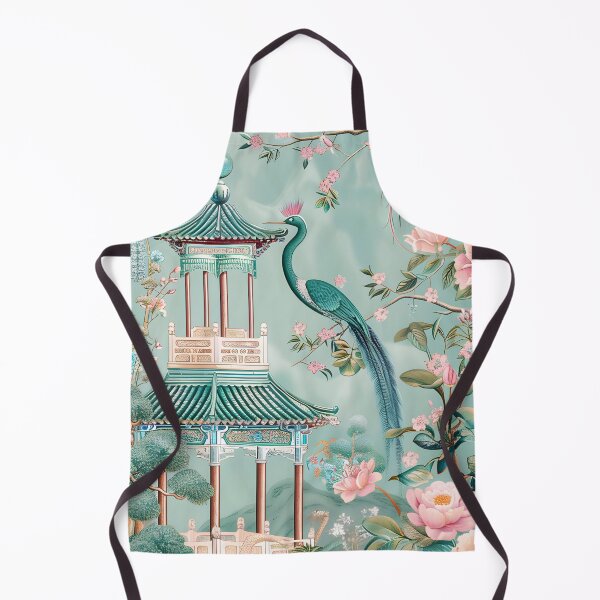 Item preview, Long Neck Teal Crane and Pink Pagoda Chinoiserie designed and sold by TheChinoiserie.