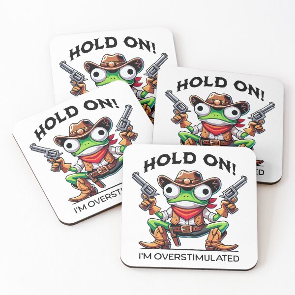 Item preview, Hold On, I’m Overstimulated - Funny Cowboy Frog Cartoon Design designed and sold by QuirkPrint.