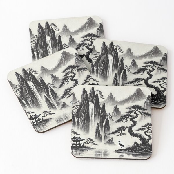 Item preview, Tranquil Japanese Landscape - Ink Wash Art designed and sold by Gold Turtle  Lina.