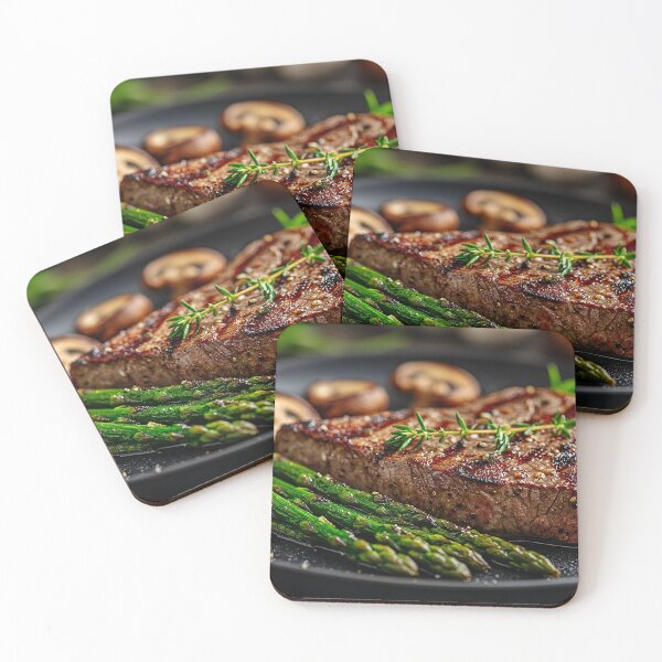Item preview, Grilled Perfection: Juicy Steak with Asparagus & Sautéed Mushrooms designed and sold by MixinMadness.