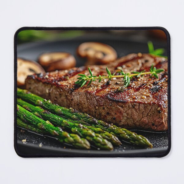 Item preview, Grilled Perfection: Juicy Steak with Asparagus & Sautéed Mushrooms designed and sold by MixinMadness.