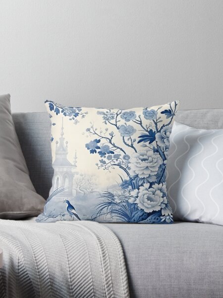 Item preview, Cerulean Pastoral Pavillion Chinoiserie designed and sold by TheChinoiserie.