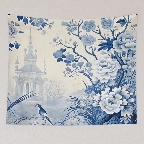 Item preview, Cerulean Pastoral Pavillion Chinoiserie designed and sold by TheChinoiserie.