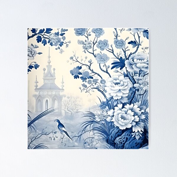Item preview, Cerulean Pastoral Pavillion Chinoiserie designed and sold by TheChinoiserie.