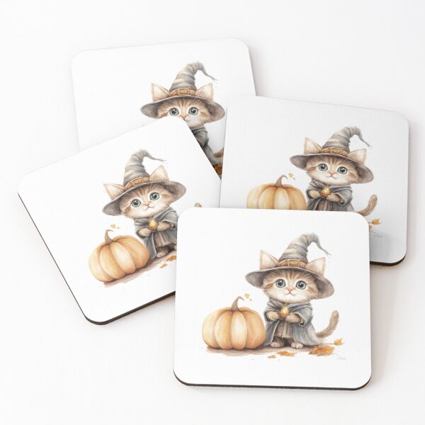 Item preview, cute little witch cat with pumpkin and wizard hat designed and sold by GinnyGi.