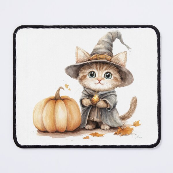 Item preview, cute little witch cat with pumpkin and wizard hat designed and sold by GinnyGi.