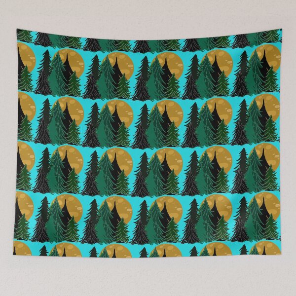 Item preview, Evergreen Trees in Moonlight, Full Moon, Forest Pattern, Aqua Blue Background designed and sold by Stephanie Rowan.