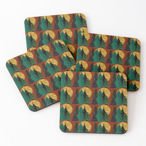 Item preview, Sienna Evergreen Trees in Moonlight, Full Moon, Forest Pattern, Burnt Red Background designed and sold by Stephanie Rowan.