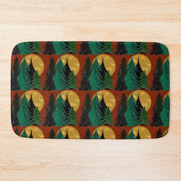 Item preview, Sienna Evergreen Trees in Moonlight, Full Moon, Forest Pattern, Burnt Red Background designed and sold by Stephanie Rowan.