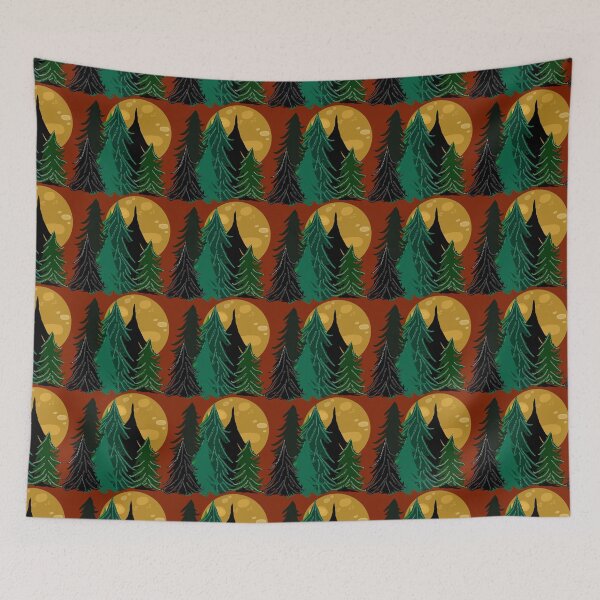 Item preview, Sienna Evergreen Trees in Moonlight, Full Moon, Forest Pattern, Burnt Red Background designed and sold by Stephanie Rowan.