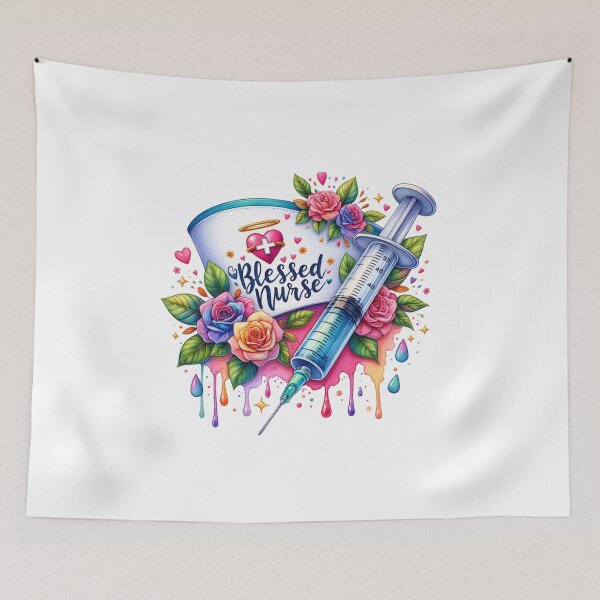 Item preview, Healing Hands – Nurse Cap & Floral Syringe Art designed and sold by artedigital99.