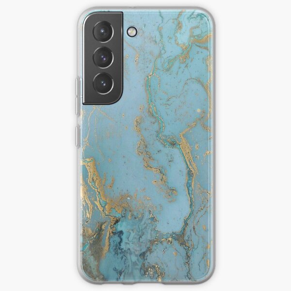 Marble Design - Gold Effect - Turquoise Blue, Teal Marbling Samsung Galaxy Soft Case