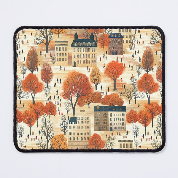 Item preview, Autumn City Park Illustration with Brownstones, People, Fall Trees designed and sold by artofclaire.