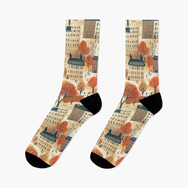 Item preview, Autumn City Park Illustration with Brownstones, People, Fall Trees designed and sold by artofclaire.