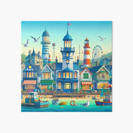 Seaside Town Cartoon V2 Art Board Print